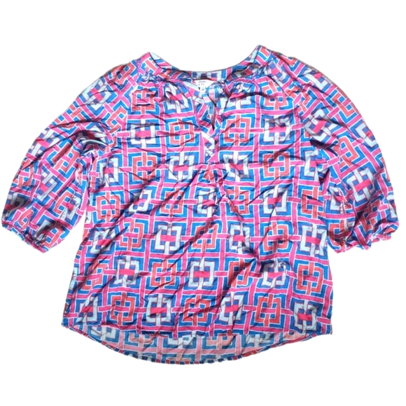 Crown & Ivy Pink Blue Print Blouse - Picture 4 of 9
